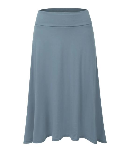 Women's Solid Basic Fold-Over Stretch Midi Short Skirt DENIMBLUE XL